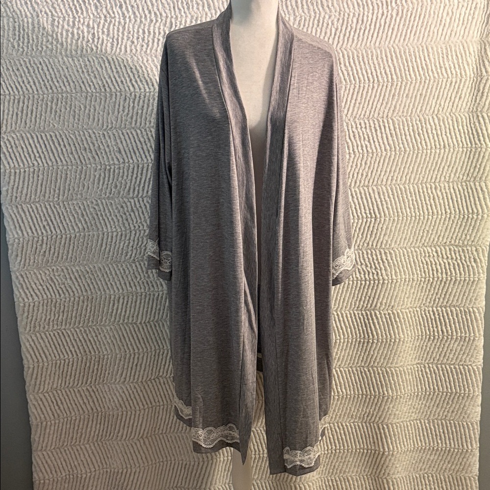 Grey lace trim robe